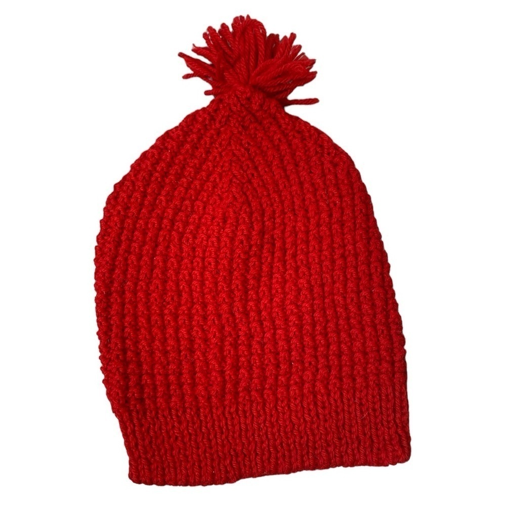 handmade red crocheted beanie for kids